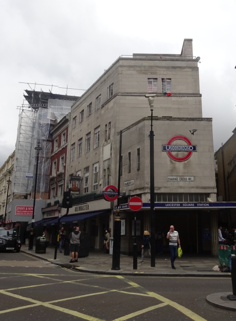 Leicester square station next door to the Wyndham theatre  (only 50 steps to the station platform)